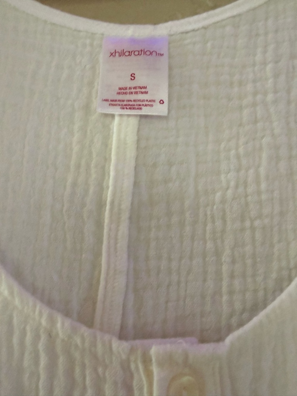 White Sleeveless Button-Front Gauze Romper Coverup - Picture 2 of 3